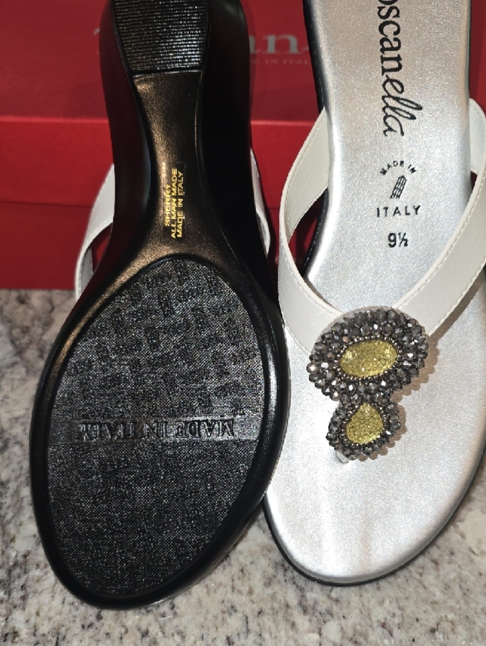 Toscanella White Crystal-Accent Thong Sandals - Picture 5 of 7
